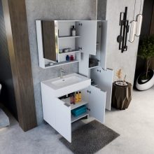 HD Paris Matt White 35 cm széles álló magasszekrény, szálcsiszolt króm elemekkel