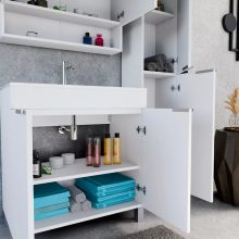 HD Paris Matt White 35 cm széles álló magasszekrény, szálcsiszolt króm elemekkel