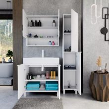 HD Paris Matt White 35 cm széles álló magasszekrény, matt fehér elemekkel