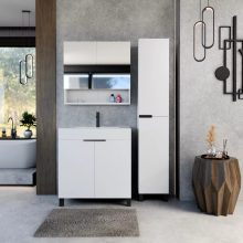 HD Paris Matt White 35 cm széles álló magasszekrény, matt fekete elemekkel