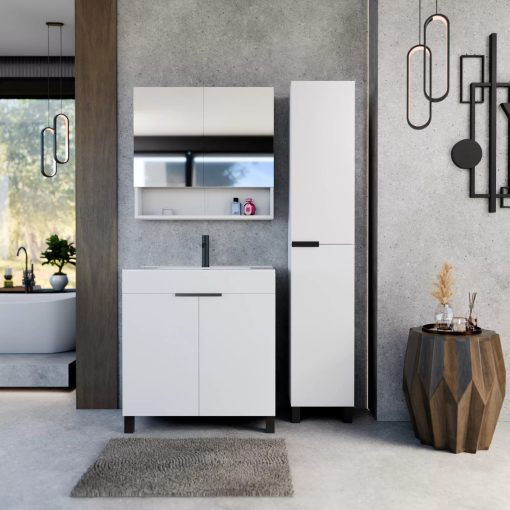 HD Paris Matt White 35 cm széles álló magasszekrény, matt fekete elemekkel