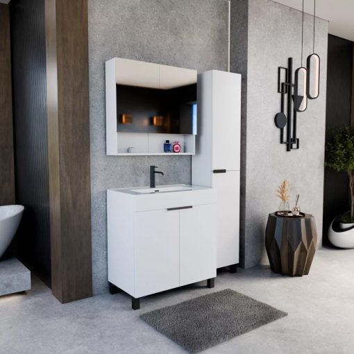 HD Paris Matt White 35 cm széles álló magasszekrény, matt fekete elemekkel