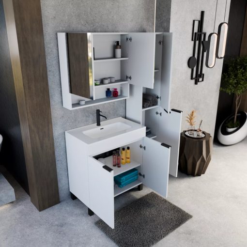 HD Paris Matt White 35 cm széles álló magasszekrény, matt fekete elemekkel