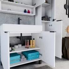 HD Paris Matt White 35 cm széles álló magasszekrény, matt fekete elemekkel
