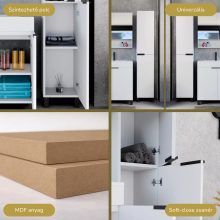 HD Paris Matt White 35 cm széles álló magasszekrény, matt fekete elemekkel