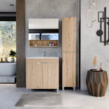 HD Paris Oak 35 cm széles álló magasszekrény, fényes króm elemekkel