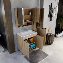 HD Paris Oak 35 cm széles álló magasszekrény, fényes króm elemekkel