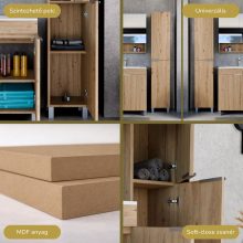 HD Paris Oak 35 cm széles álló magasszekrény, fényes króm elemekkel