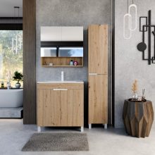 HD Paris Oak 35 cm széles álló magasszekrény, matt fehér elemekkel