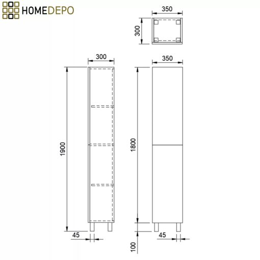 HD Paris Oak 35 cm széles álló magasszekrény, szálcsiszolt arany elemekkel