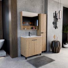 HD Paris Oak 35 cm széles álló magasszekrény, matt fekete elemekkel