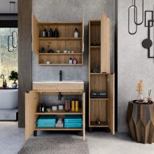 HD Paris Oak 35 cm széles álló magasszekrény, matt fekete elemekkel