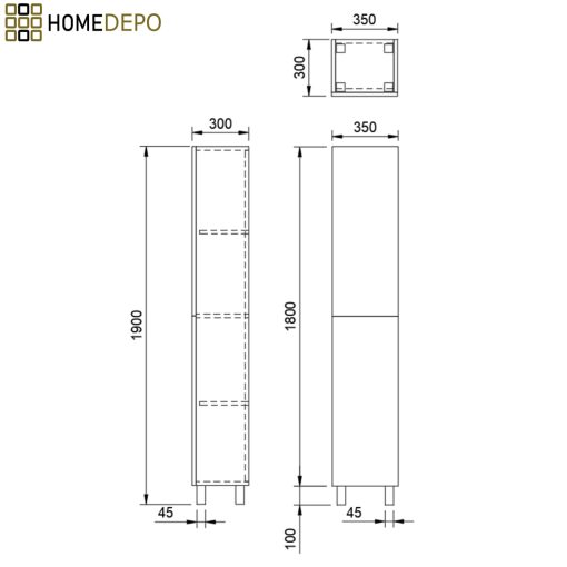 HD Paris Oak 35 cm széles álló magasszekrény, matt fekete elemekkel