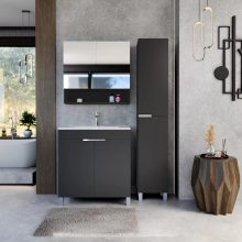 HD Paris Matt Black 35 cm széles álló magasszekrény, fényes króm elemekkel