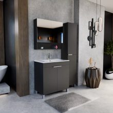 HD Paris Matt Black 35 cm széles álló magasszekrény, fényes króm elemekkel