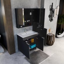 HD Paris Matt Black 35 cm széles álló magasszekrény, fényes króm elemekkel