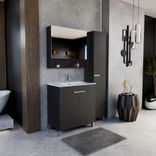 HD Paris Matt Black 35 cm széles álló magasszekrény, szálcsiszolt króm elemekkel