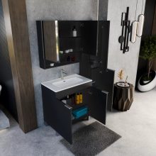 HD Paris Matt Black 35 cm széles álló magasszekrény, szálcsiszolt króm elemekkel