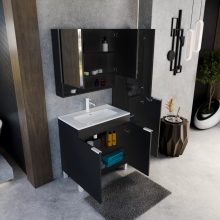 HD Paris Matt Black 35 cm széles álló magasszekrény, matt fehér elemekkel