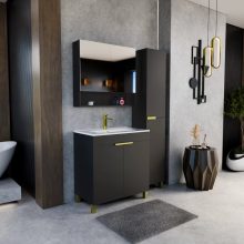 HD Paris Matt Black 35 cm széles álló magasszekrény, szálcsiszolt arany elemekkel