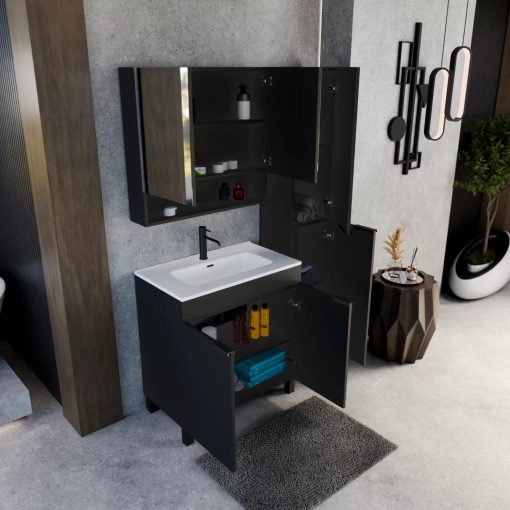 HD Paris Matt Black 35 cm széles álló magasszekrény, matt fekete elemekkel