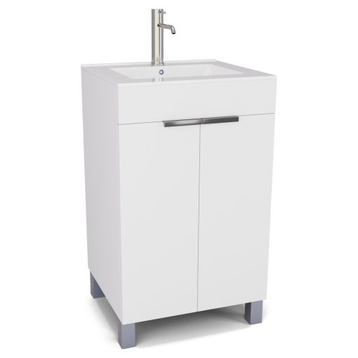 HD Paris Matt White 50 álló mosdószekrény fényes króm elemekkel és fényes fehér slim mosdóval