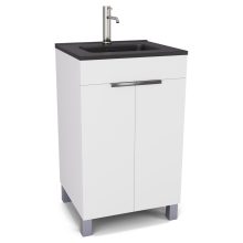 HD Paris Matt White 50 álló mosdószekrény fényes króm elemekkel és matt fekete slim mosdóval