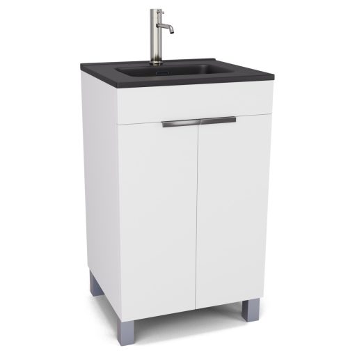 HD Paris Matt White 50 álló mosdószekrény fényes króm elemekkel és matt fekete slim mosdóval