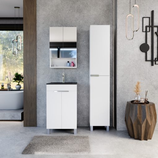 HD Paris Matt White 50 álló mosdószekrény fényes króm elemekkel és matt fekete slim mosdóval