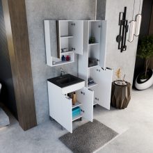 HD Paris Matt White 50 álló mosdószekrény fényes króm elemekkel és matt fekete slim mosdóval