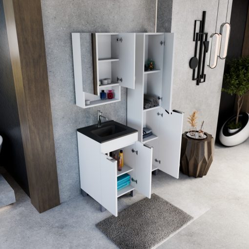 HD Paris Matt White 50 álló mosdószekrény fényes króm elemekkel és matt fekete slim mosdóval