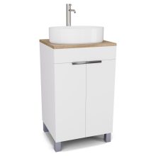 HD Paris Matt White 50 álló mosdószekrény tölgyfa színű mosdópulttal és fényes króm elemekkel