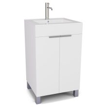 HD Paris Matt White 50 álló mosdószekrény szálcsiszolt króm elemekkel és fényes fehér slim mosdóval