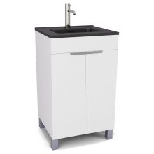 HD Paris Matt White 50 álló mosdószekrény szálcsiszolt króm elemekkel és matt fekete slim mosdóval