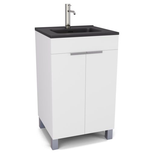 HD Paris Matt White 50 álló mosdószekrény szálcsiszolt króm elemekkel és matt fekete slim mosdóval