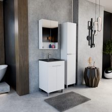 HD Paris Matt White 50 álló mosdószekrény szálcsiszolt króm elemekkel és matt fekete slim mosdóval