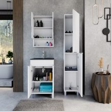 HD Paris Matt White 50 álló mosdószekrény szálcsiszolt króm elemekkel és matt fekete slim mosdóval