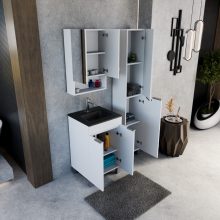 HD Paris Matt White 50 álló mosdószekrény szálcsiszolt króm elemekkel és matt fekete slim mosdóval