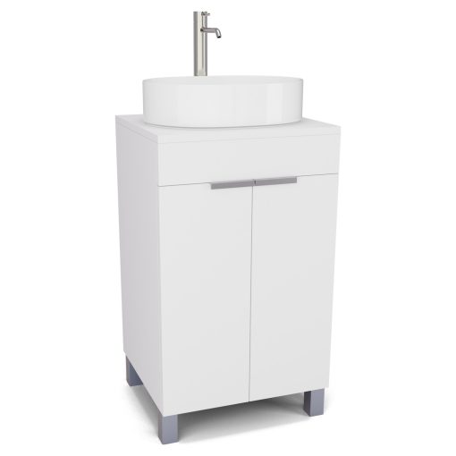 HD Paris Matt White 50 álló mosdószekrény matt fehér mosdópulttal és szálcsiszolt króm elemekkel