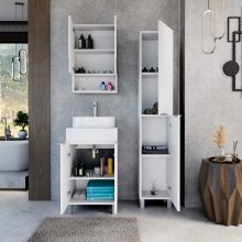 HD Paris Matt White 50 álló mosdószekrény matt fehér mosdópulttal és szálcsiszolt króm elemekkel