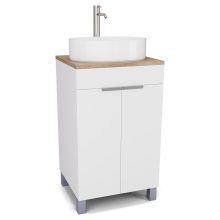 HD Paris Matt White 50 álló mosdószekrény tölgyfa színű mosdópulttal és szálcsiszolt króm elemekkel