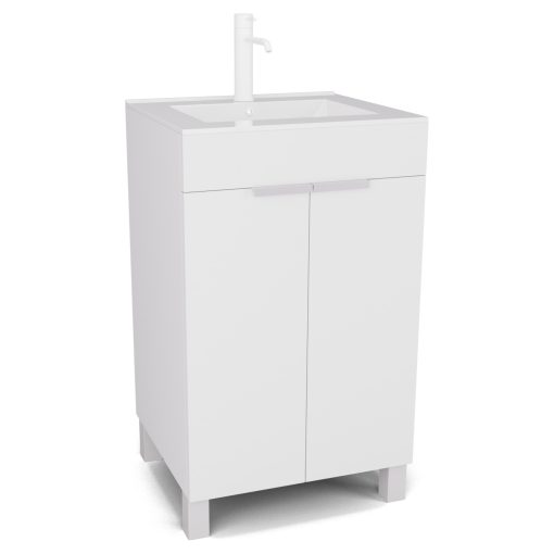 HD Paris Matt White 50 álló mosdószekrény matt fehér elemekkel és fényes fehér slim mosdóval