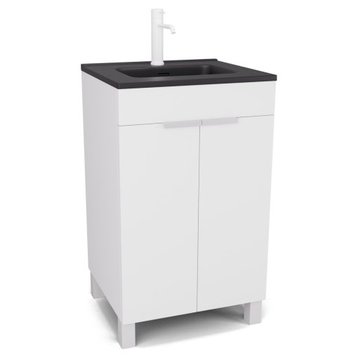 HD Paris Matt White 50 álló mosdószekrény matt fehér elemekkel és matt fekete slim mosdóval