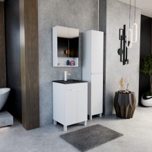 HD Paris Matt White 50 álló mosdószekrény matt fehér elemekkel és matt fekete slim mosdóval