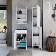 HD Paris Matt White 50 álló mosdószekrény matt fehér elemekkel és matt fekete slim mosdóval