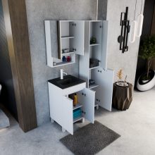 HD Paris Matt White 50 álló mosdószekrény matt fehér elemekkel és matt fekete slim mosdóval