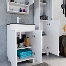 HD Paris Matt White 50 álló mosdószekrény matt fehér elemekkel és matt fekete slim mosdóval