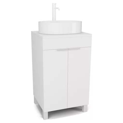 HD Paris Matt White 50 álló mosdószekrény matt fehér mosdópulttal és matt fehér elemekkel