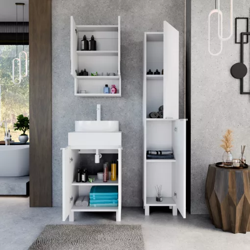 HD Paris Matt White 50 álló mosdószekrény matt fehér mosdópulttal és matt fehér elemekkel