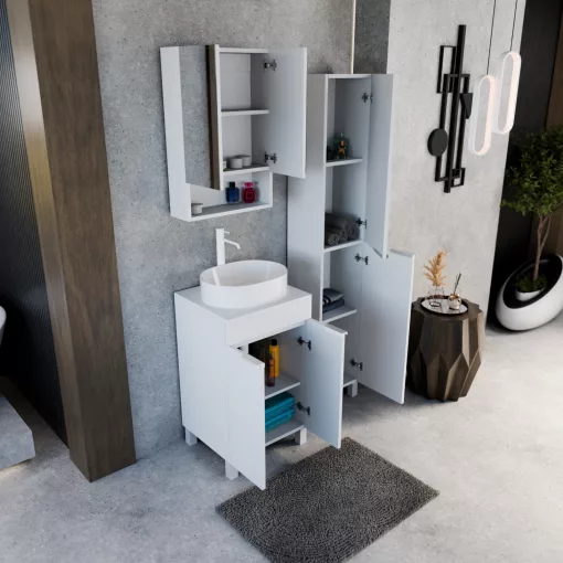 HD Paris Matt White 50 álló mosdószekrény matt fehér mosdópulttal és matt fehér elemekkel